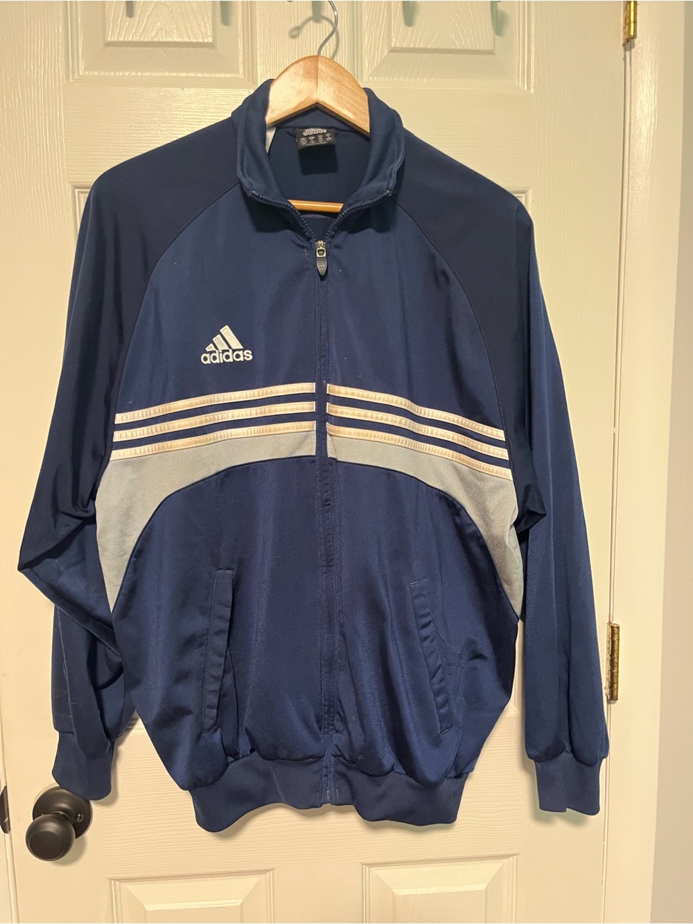adidas Navy and Light Gray Track Jacket with Striped Chest